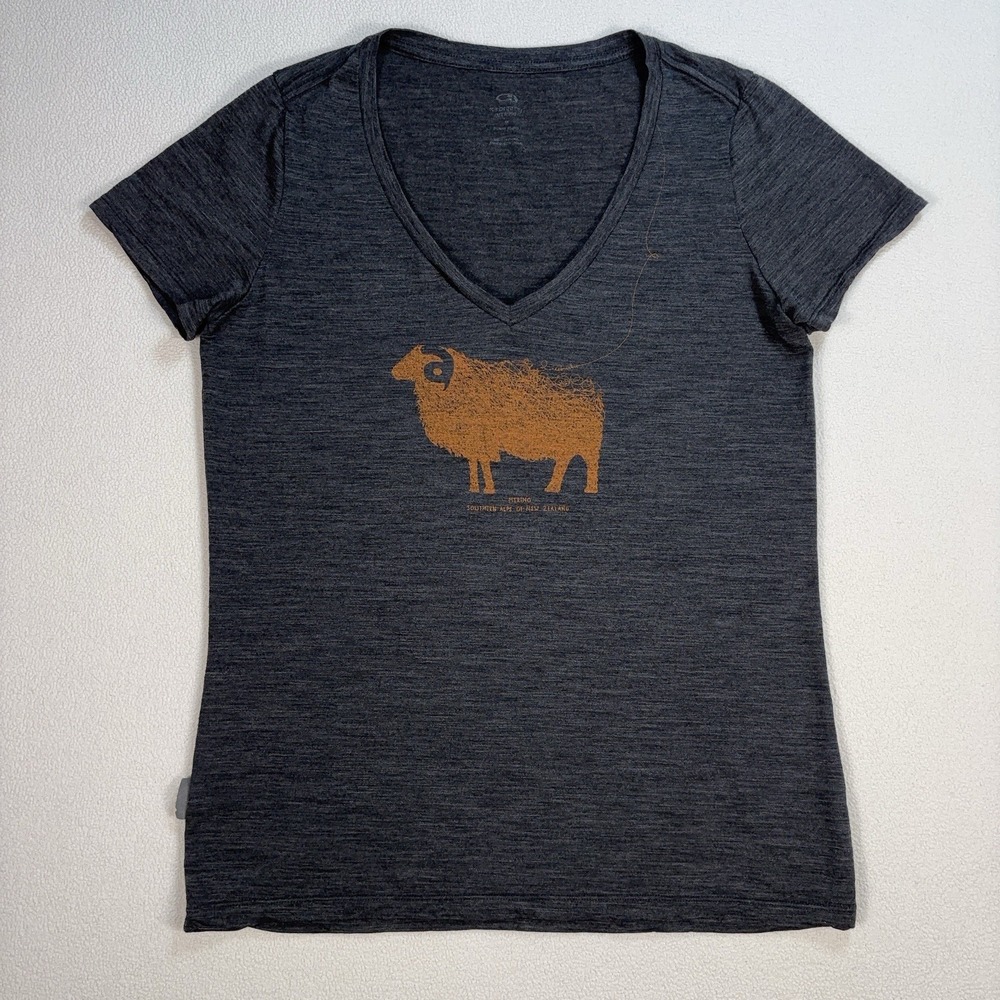 Icebreaker Tech Lite Merino Wool V-Neck T-Shirt Women's M Gray Sheep Stretch